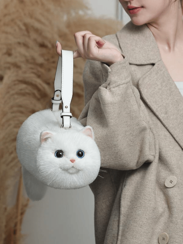 Bear & Deer Pelüş Kedi Şeklinde El Çantası – Beyaz - BD-CAT006