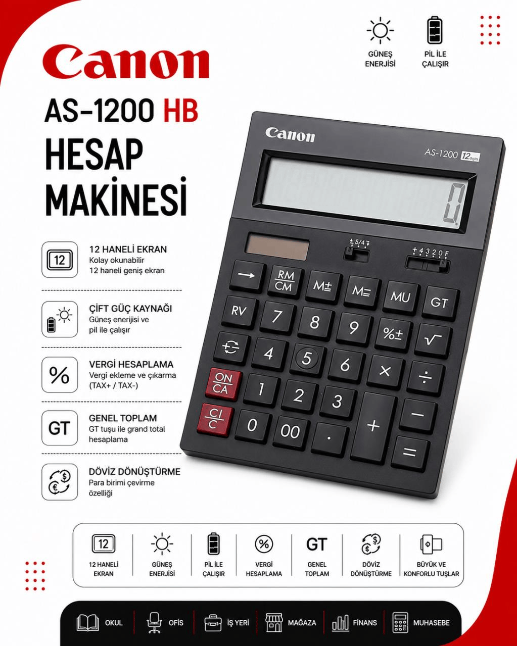 Canon AS-1200 12 Haneli Masaüstü Hesap Makinesi 