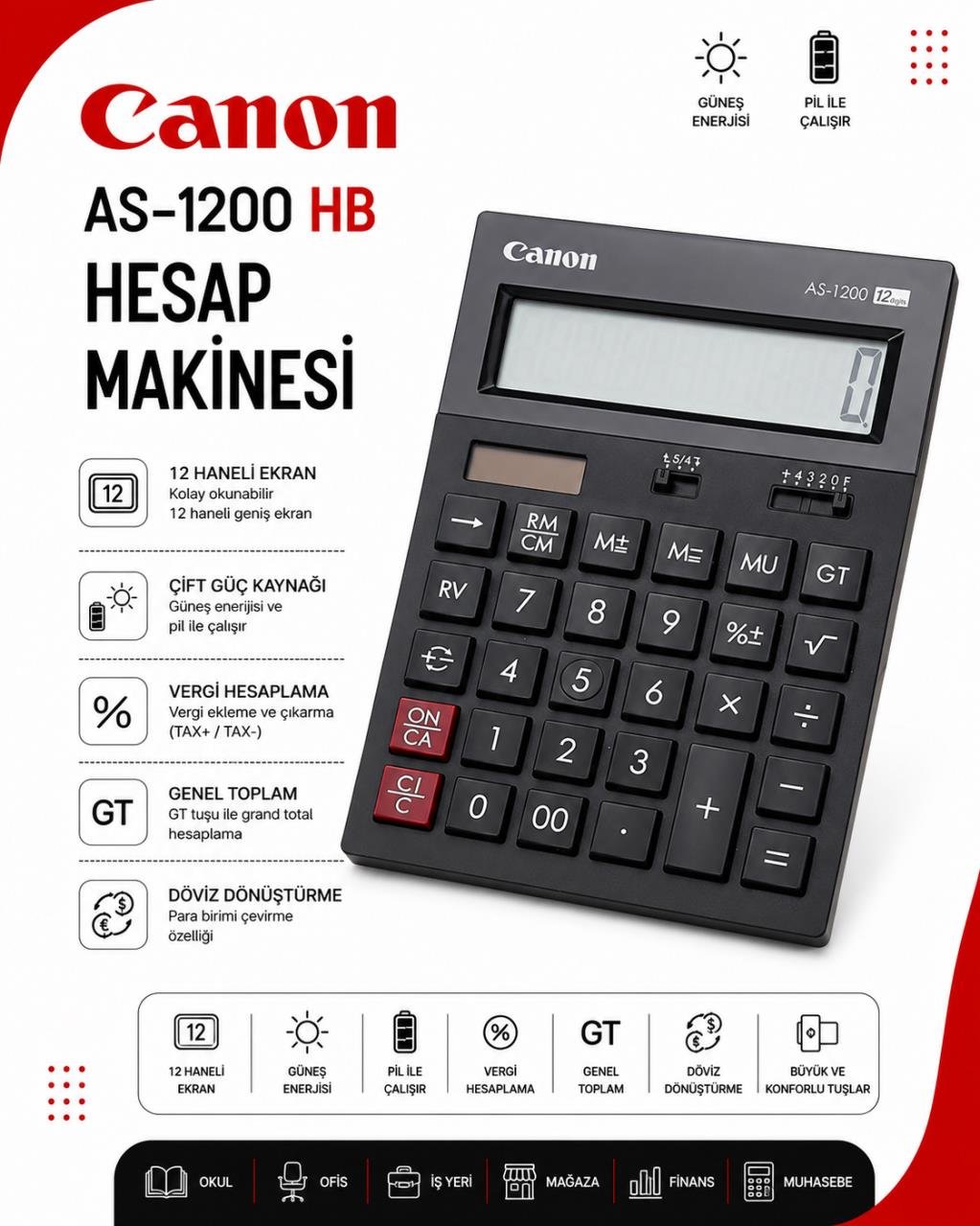 Canon AS-1200 12 Haneli Masaüstü Hesap Makinesi 