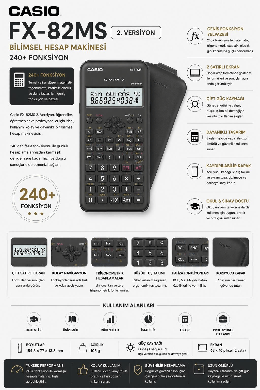 Casio FX-82MS 2. Versiyon Bilimsel Fonksiyonlu Hesap Makinesi
