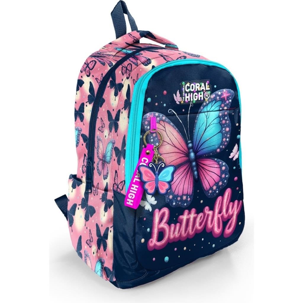 Coral High Kids Kelebek Desenli Üç Bölmeli Okul Sırt Çantası 33249