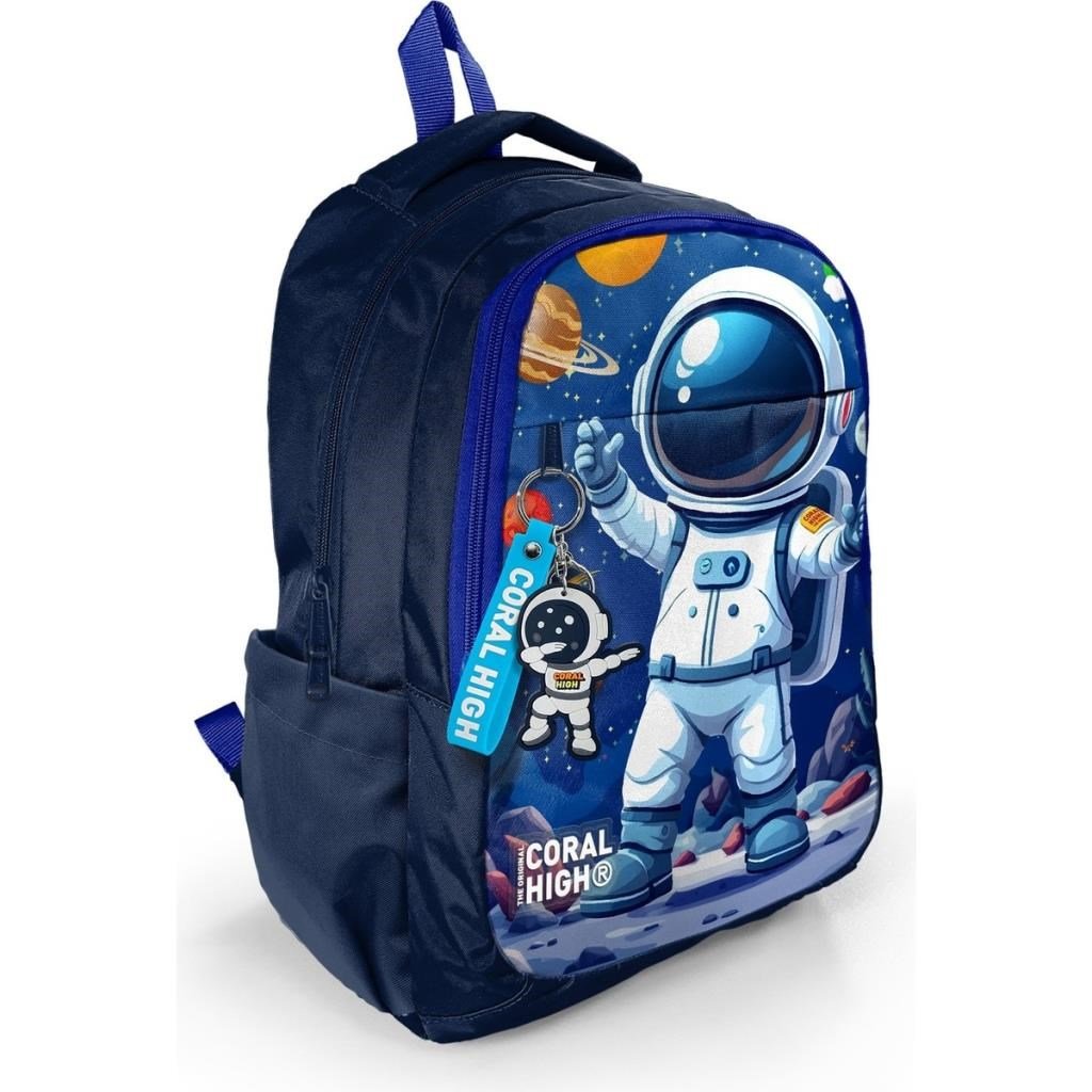 Coral High Kids Lacivert Astronot Desenli Üç Bölmeli Okul Sırt Çantası 33252