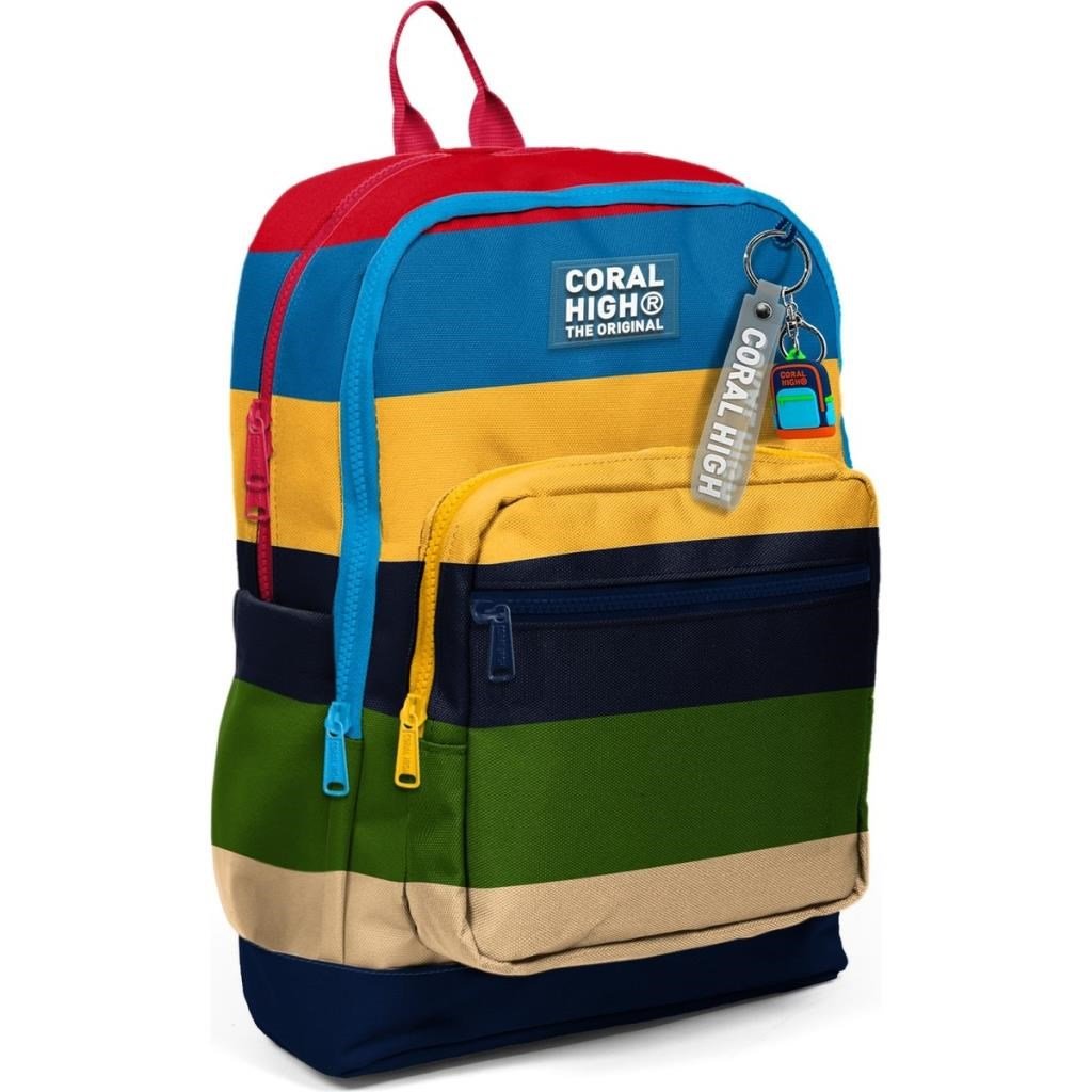 Coral High Kids Lacivert Sarı Kırmızı Çizgi Desenli Okul Sırt Çantası 33212