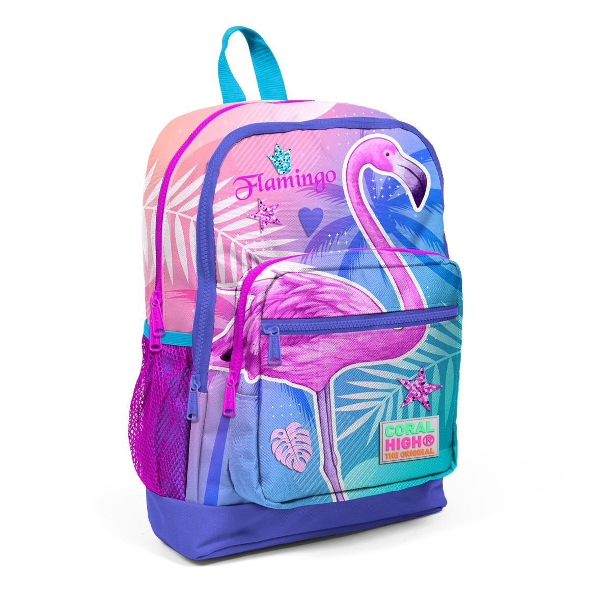 Coral High Kids Lavanta Pembe Flamingo Desenli Dört Bölmeli Okul Sırt Çantası 23705