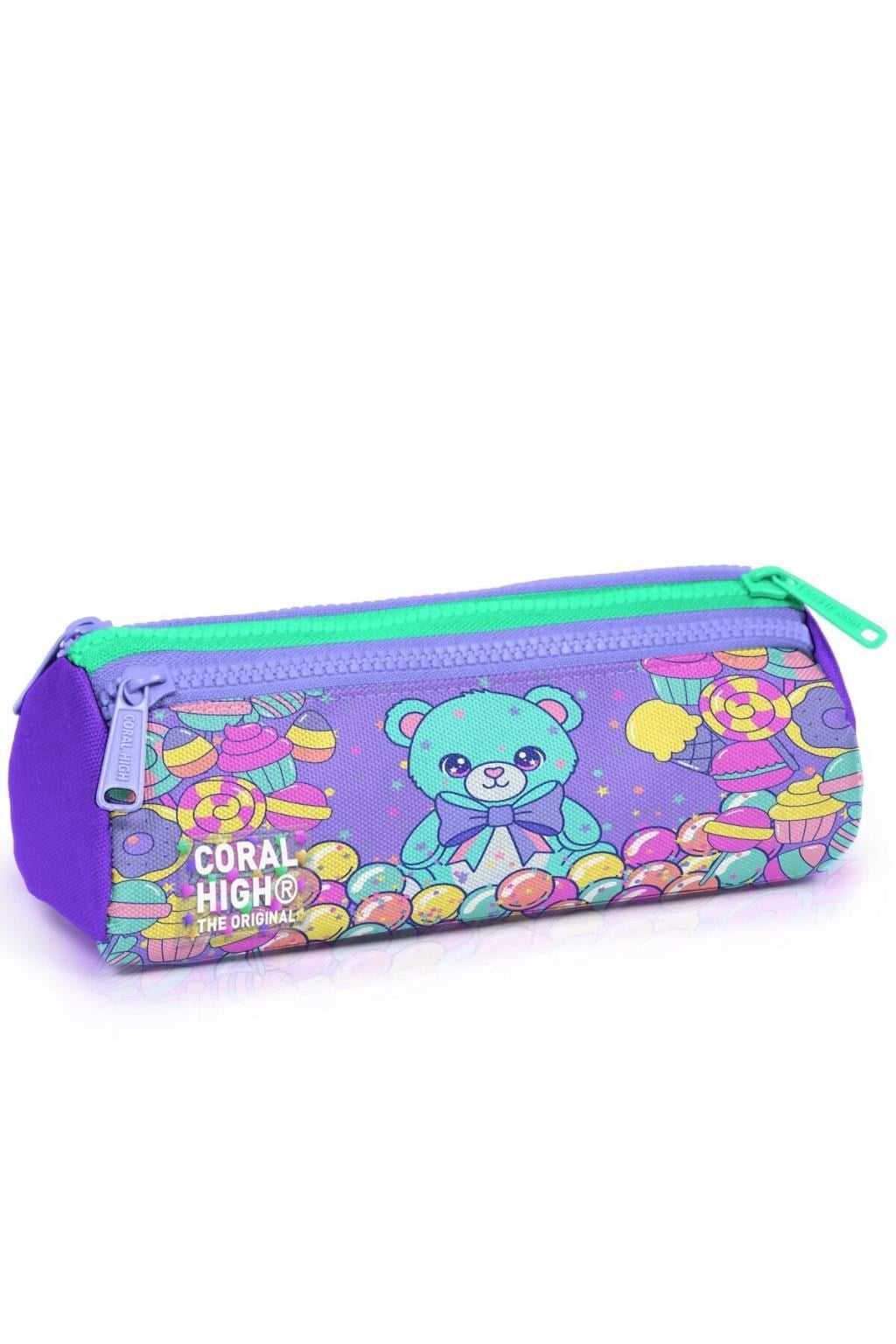 Coral High Kids Milka Şeker Ayıcık Desenli Üç Bölmeli Kalem Çantası 31005