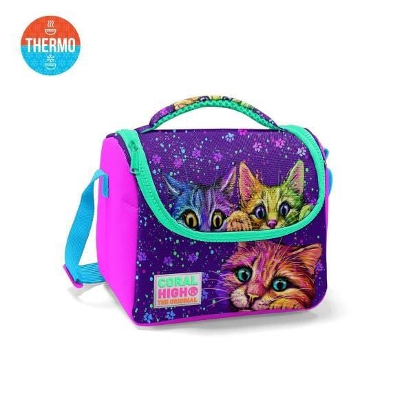 Coral High Kids Pembe Mor Kedi Desenli Thermo Beslenme Çantası 11732