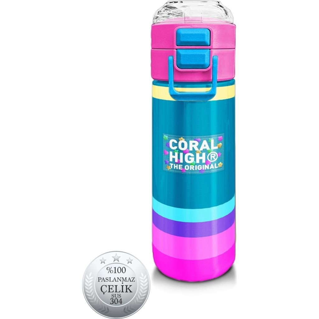 Coral High Kids Pembe Pastel Renkli Pipetli ve Direkt İçim Çelik Termos 500 ml 31960