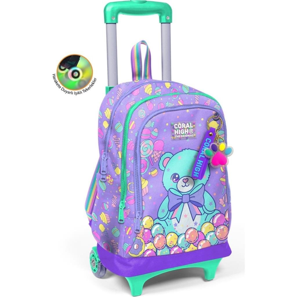 Coral High Kids Şeker Ayıcık Desenli Üç Bölmeli Çekçekli Okul Sırt Çantası 34005