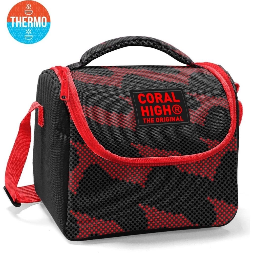 Coral High Kids Siyah Kırmızı Desenli Thermo Beslenme Çantası 37133