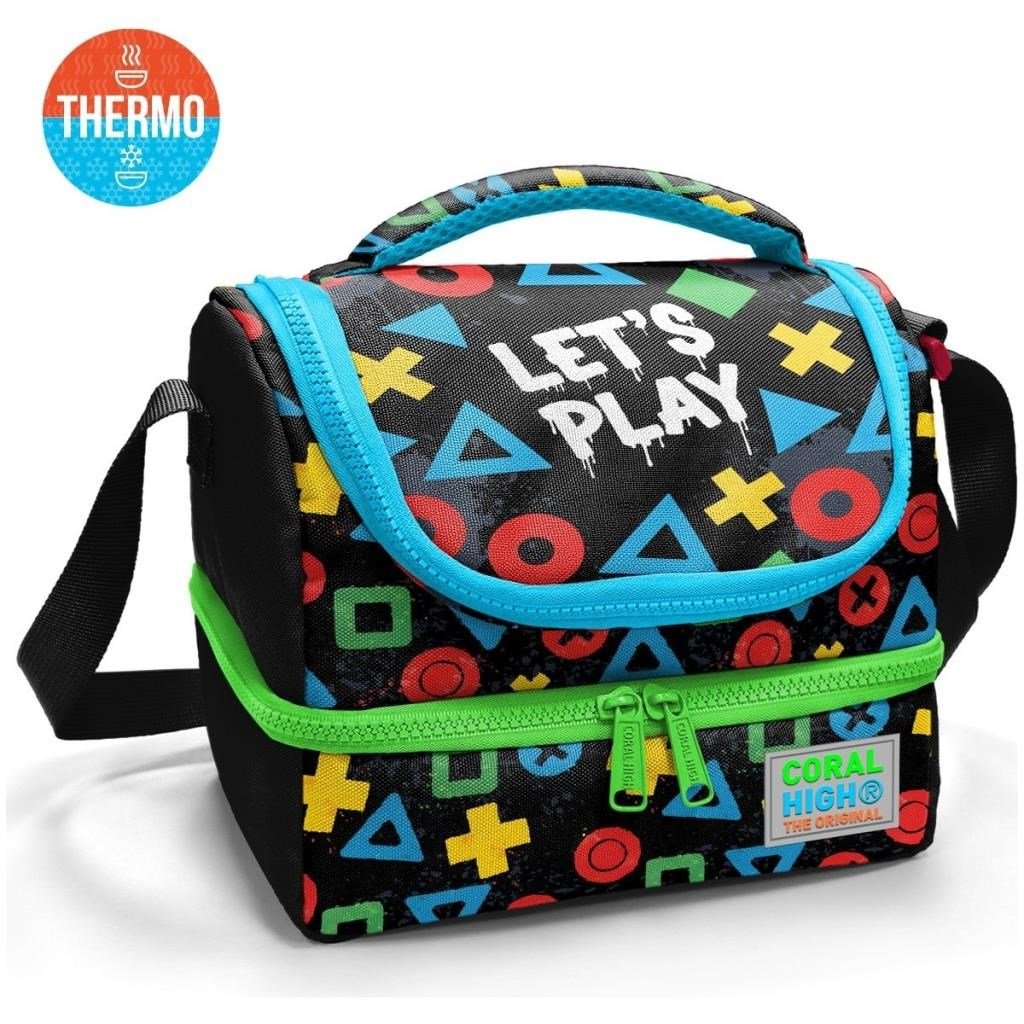 Coral High Kids Siyah Lets Play Desenli Thermo İki Katlı Beslenme Çantası 37207