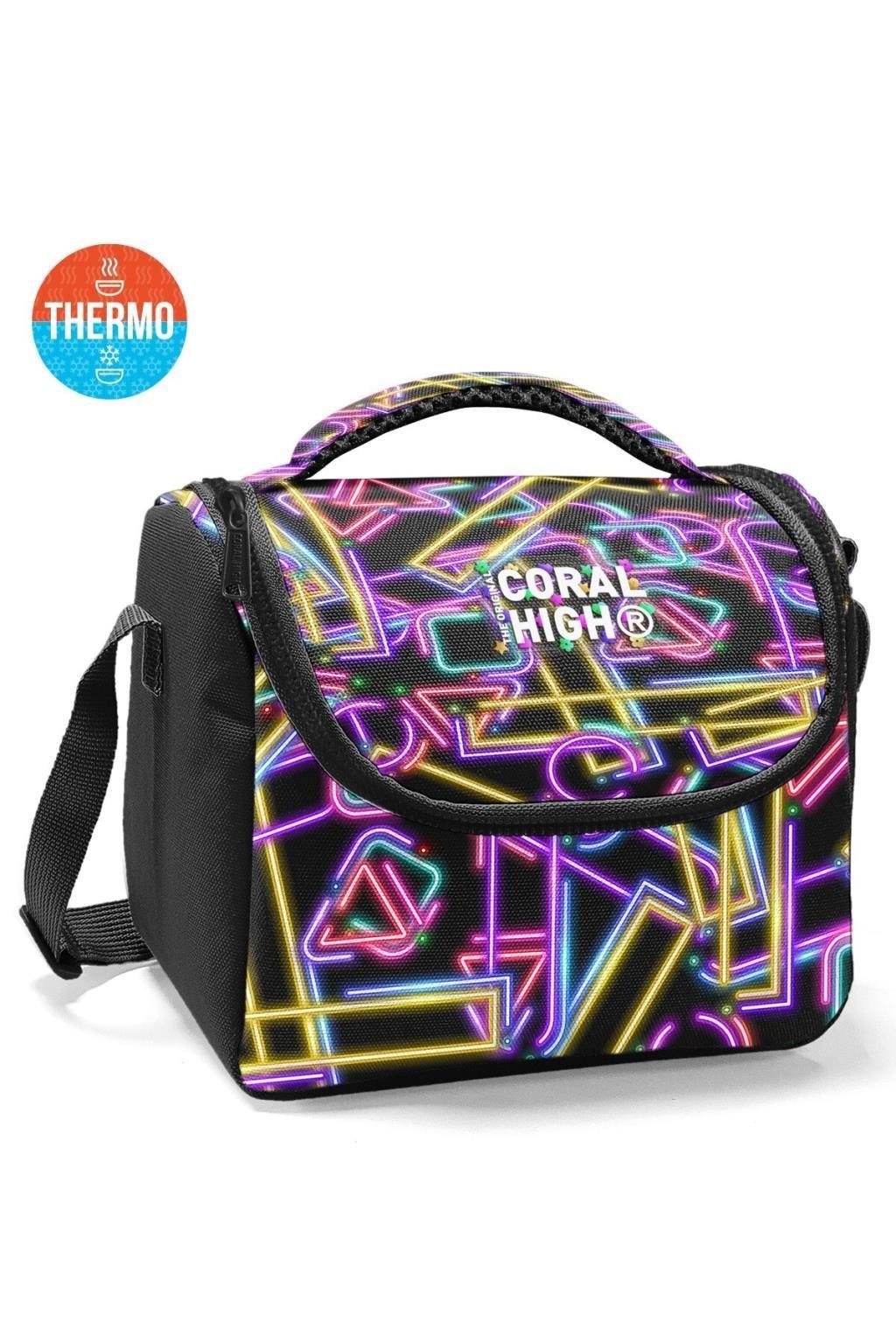 Coral High Kids Siyah Renkli Neon Desenli Thermo Beslenme Çantası 37148