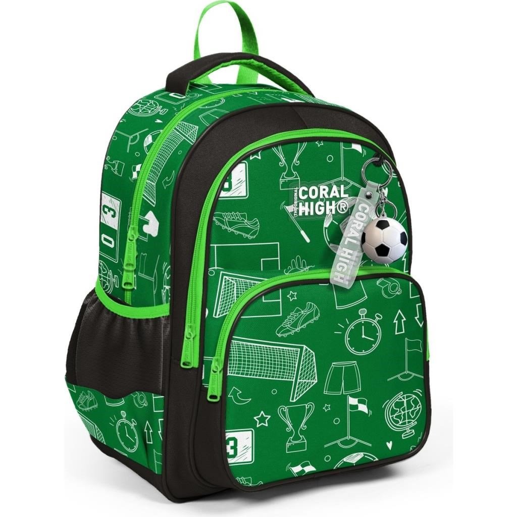 Coral High Kids Yeşil Futbol Desenli Üç Bölmeli Okul Sırt Çantası 33247
