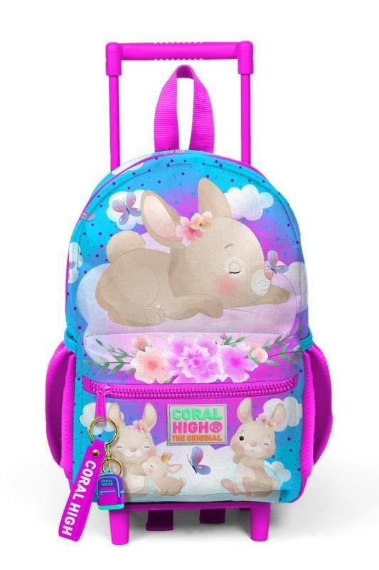 Coral High Minik Yuva Çekçekli Sırt Çantası Mavi Pembe Tavşan Desenli İki Bölmeli 24036