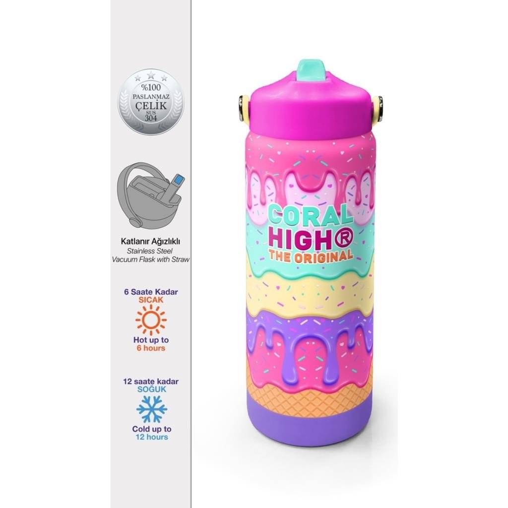 Coral High Pembe Rengarenk Katlanır Ağızlıklı Çelik Termos 650 ml 38377