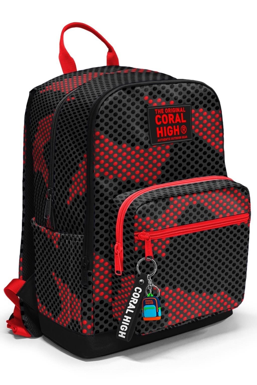Coral High Siyah Kırmızı Desenli Okul Sırt Çantası 33233