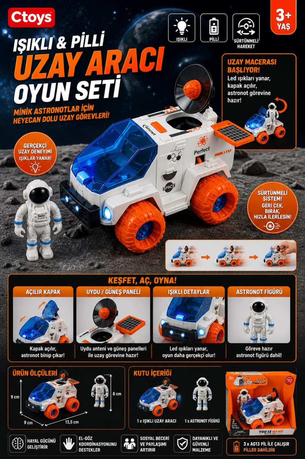 CTOYS Işıklı ve Pilli Figürlü Uzay Aracı Oyun Seti (CTOY-261-3)