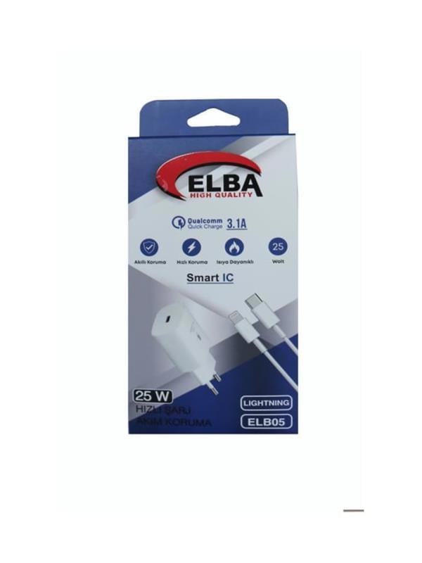 Elba ELB05-PD-25WIOS Beyaz 25W Usb-c Ev Şarj Kafa+1mt Type-c To Lightnıng Kablo PD3.0/QC4.0 Hızlı Şarj Cihazı