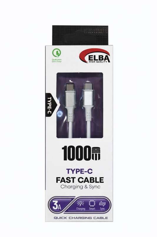 Elba ELB120-1 120W Ultra Hızlı Şarj ve Veri Kablosu – Type-C’den Type-C’ye, 1 Metre, Siyah Örgülü Tasarım