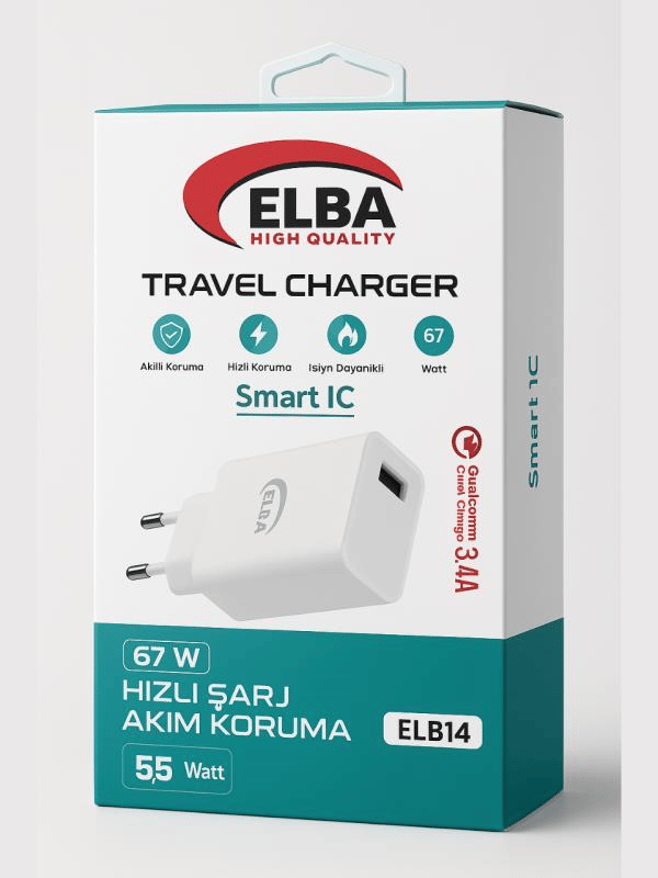 Elba ELB14 Elb-67w USB 67w 3.4A Hızlı Şarj Akıllı Koruma /Isıya Dayanıklı EV Şarj Kafa