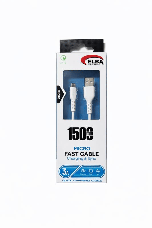 Elba ELB36-L1 3A Hızlı Şarj ve Veri Kablosu – USB’den Micro USB’ye, 1.5 Metre, Beyaz