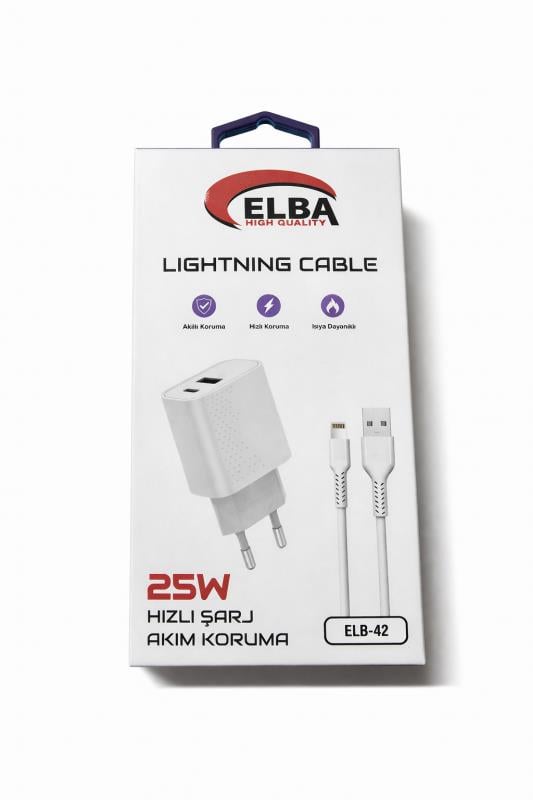 Elba ELB42 Beyaz 25W Şarj Kafa+ İphone Kablo USB-C PD3.0/QC4.0(Akım Koruma/Hızlı Şarj/)