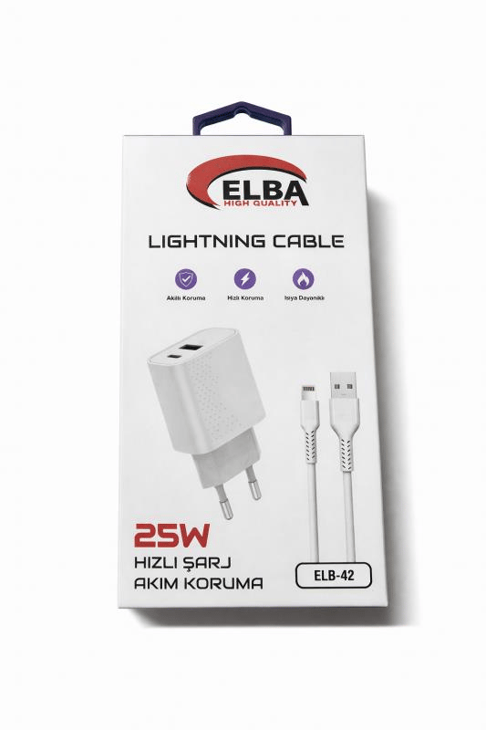 Elba ELB42 Beyaz 25W Şarj Kafa+ İphone Kablo USB-C PD3.0/QC4.0(Akım Koruma/Hızlı Şarj/)