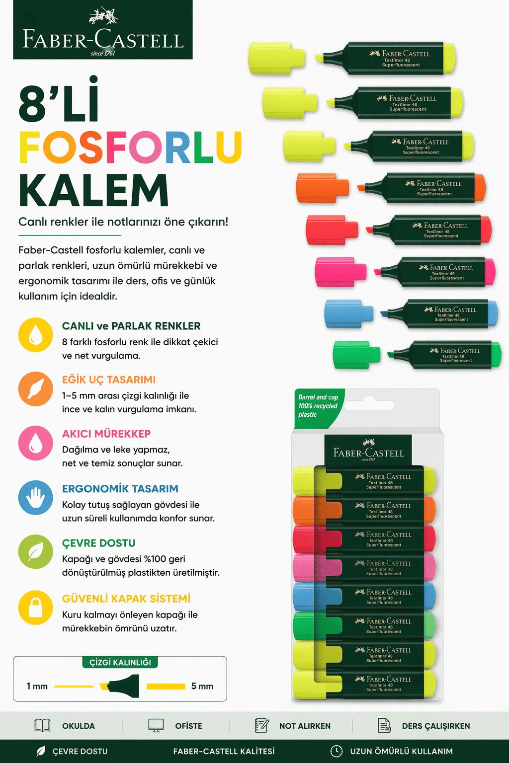 Faber Castell 8'li Fosforlu Kalem 2024 -2025 Sezonu