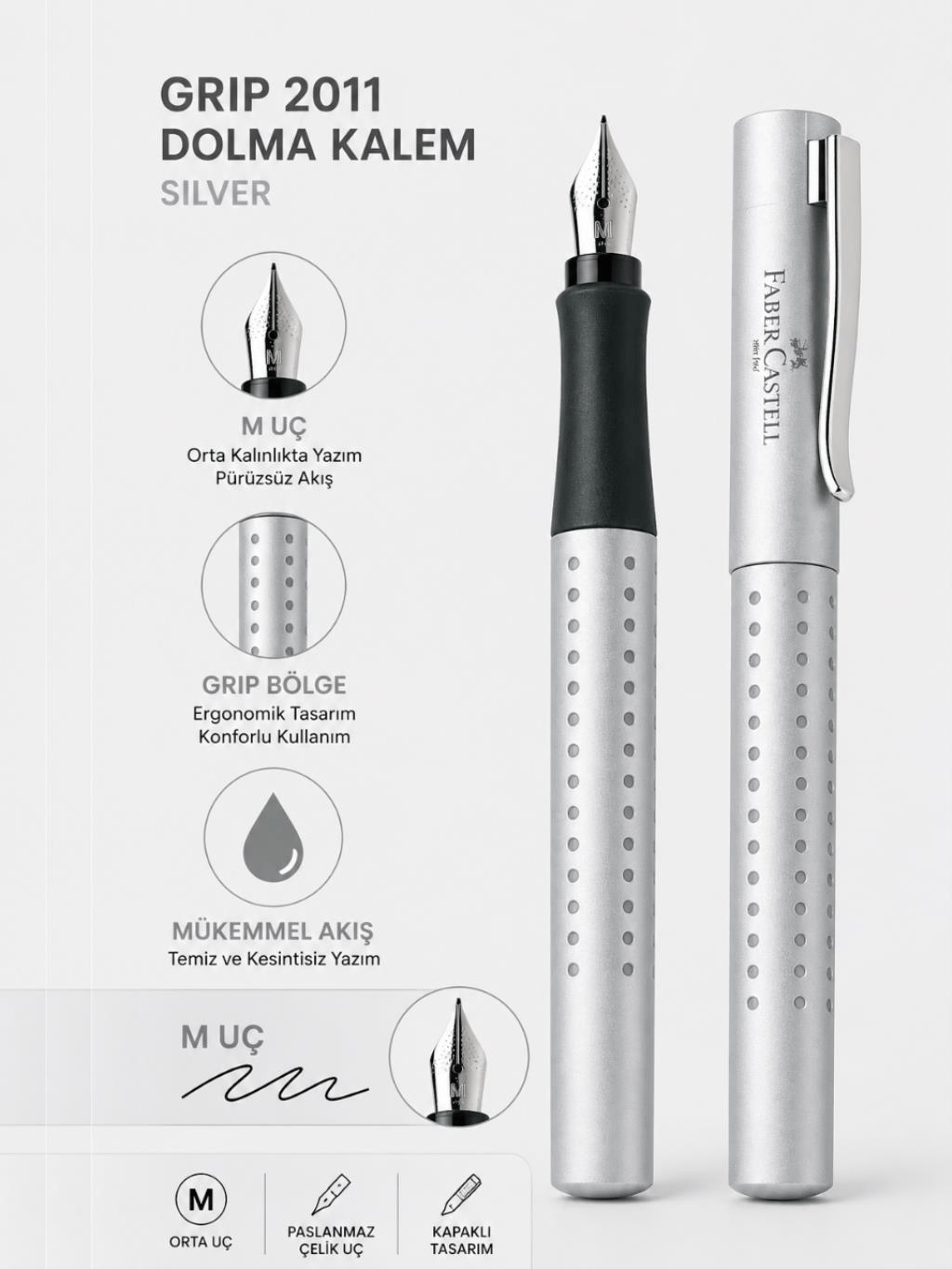 Faber Castell Dolma Kalem Grip 2011 M Uç Silver