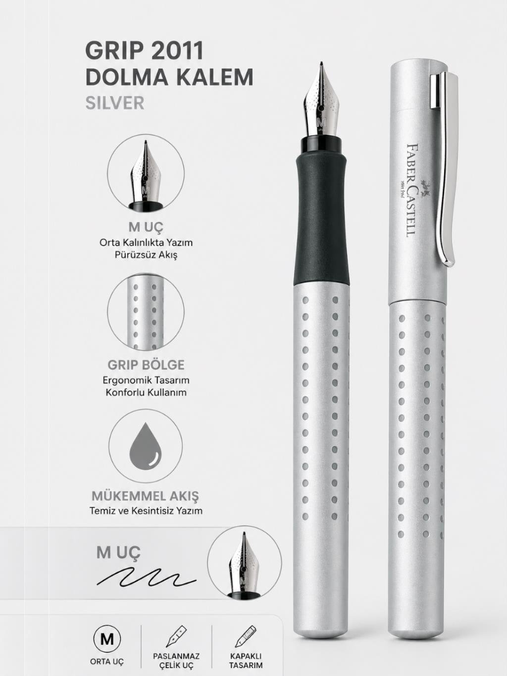 Faber Castell Dolma Kalem Grip 2011 M Uç Silver