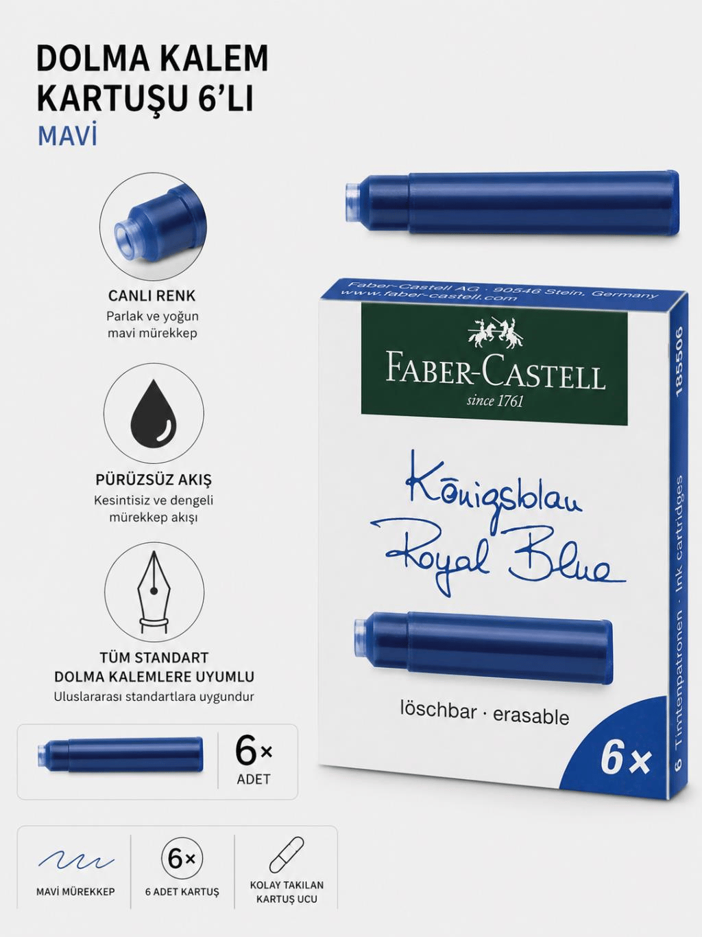 Faber Castell Dolma Kalem Kartuşu 6
