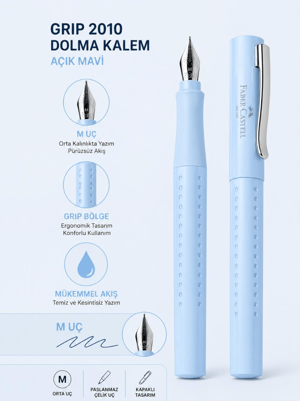 Faber Castell Grip 2010 Dolma Kalem M Uç Açık Mavi 