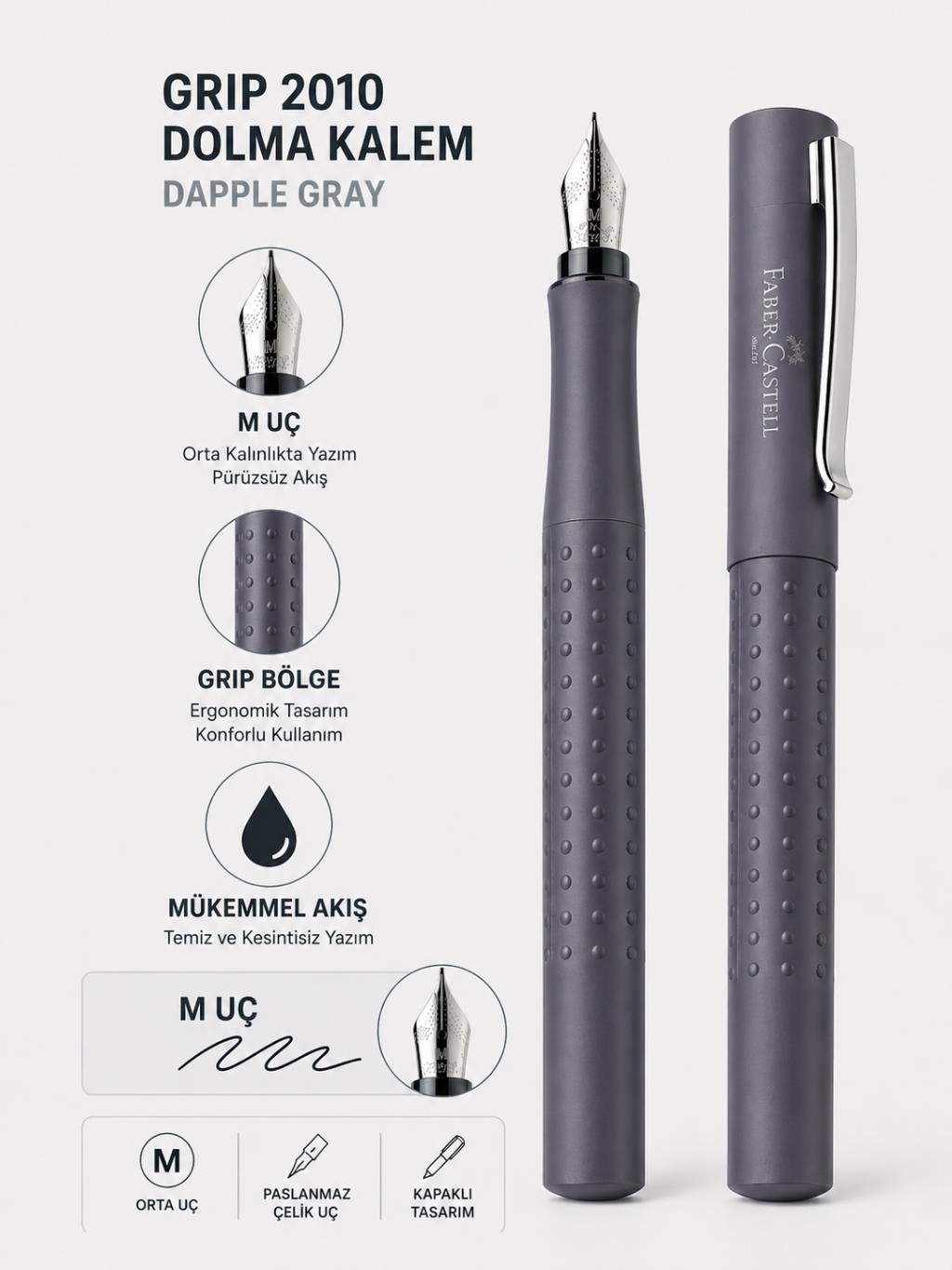 Faber Castell Grip 2010 Dolma Kalem M Uç – Dapple Gray (Gri)