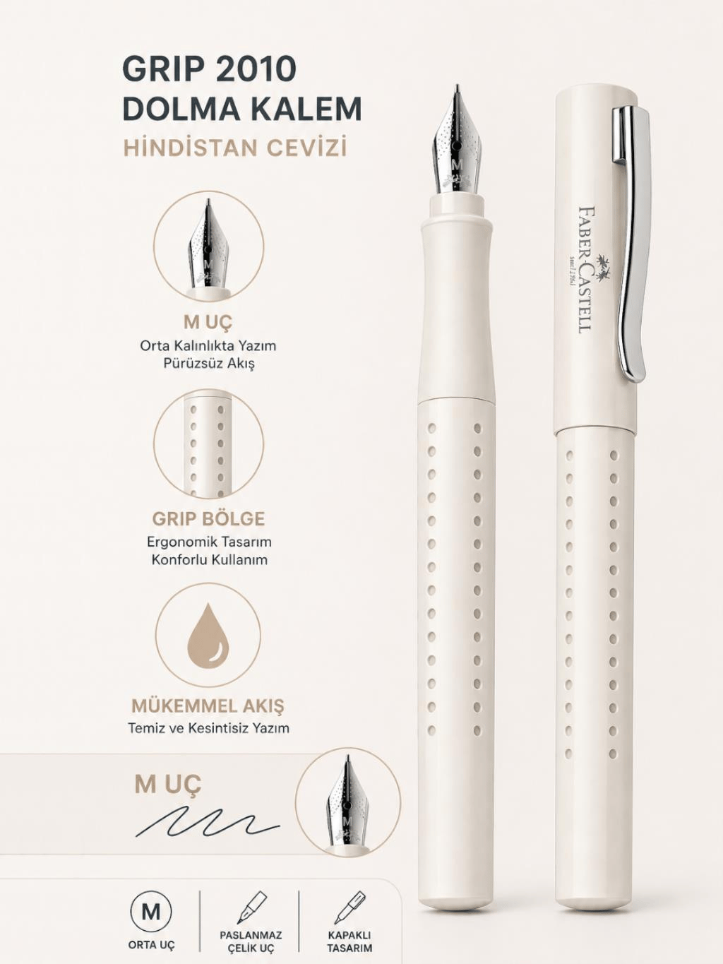 Faber Castell Grip 2010 Dolma Kalem M Uç Hindistan Cevizi