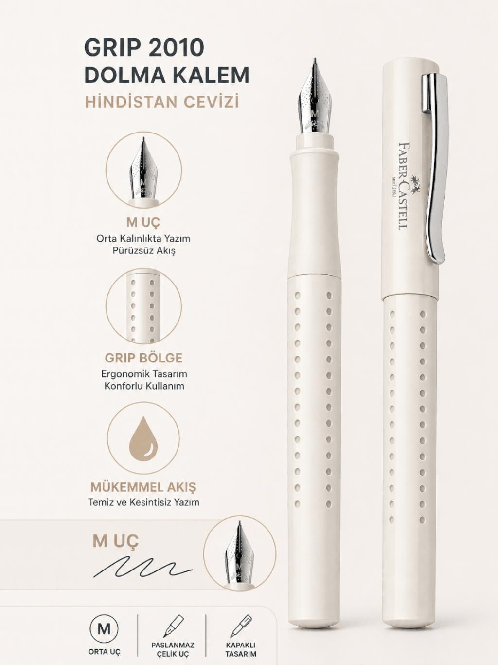 Faber Castell Grip 2010 Dolma Kalem M Uç Hindistan Cevizi