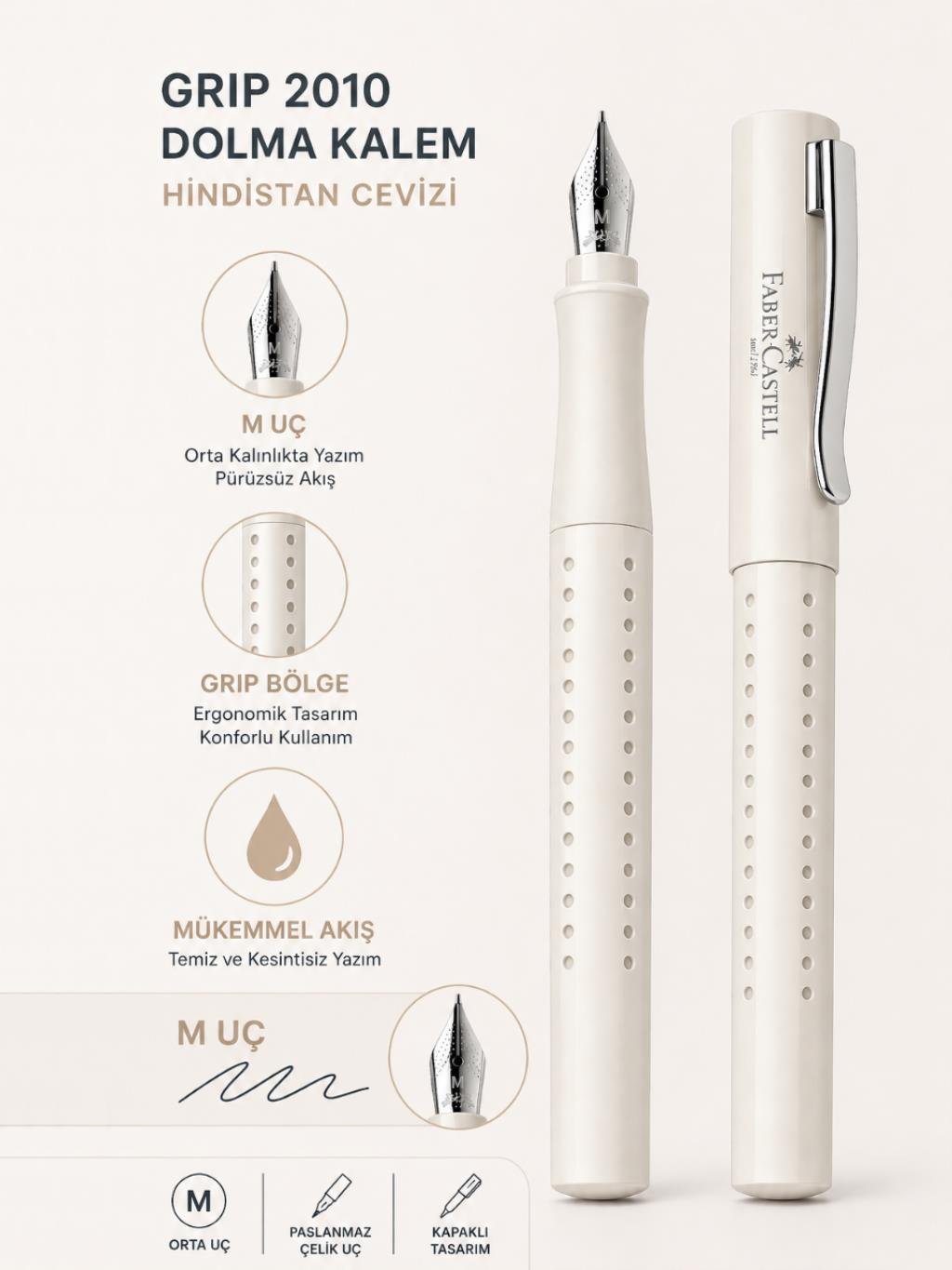 Faber Castell Grip 2010 Dolma Kalem M Uç Hindistan Cevizi