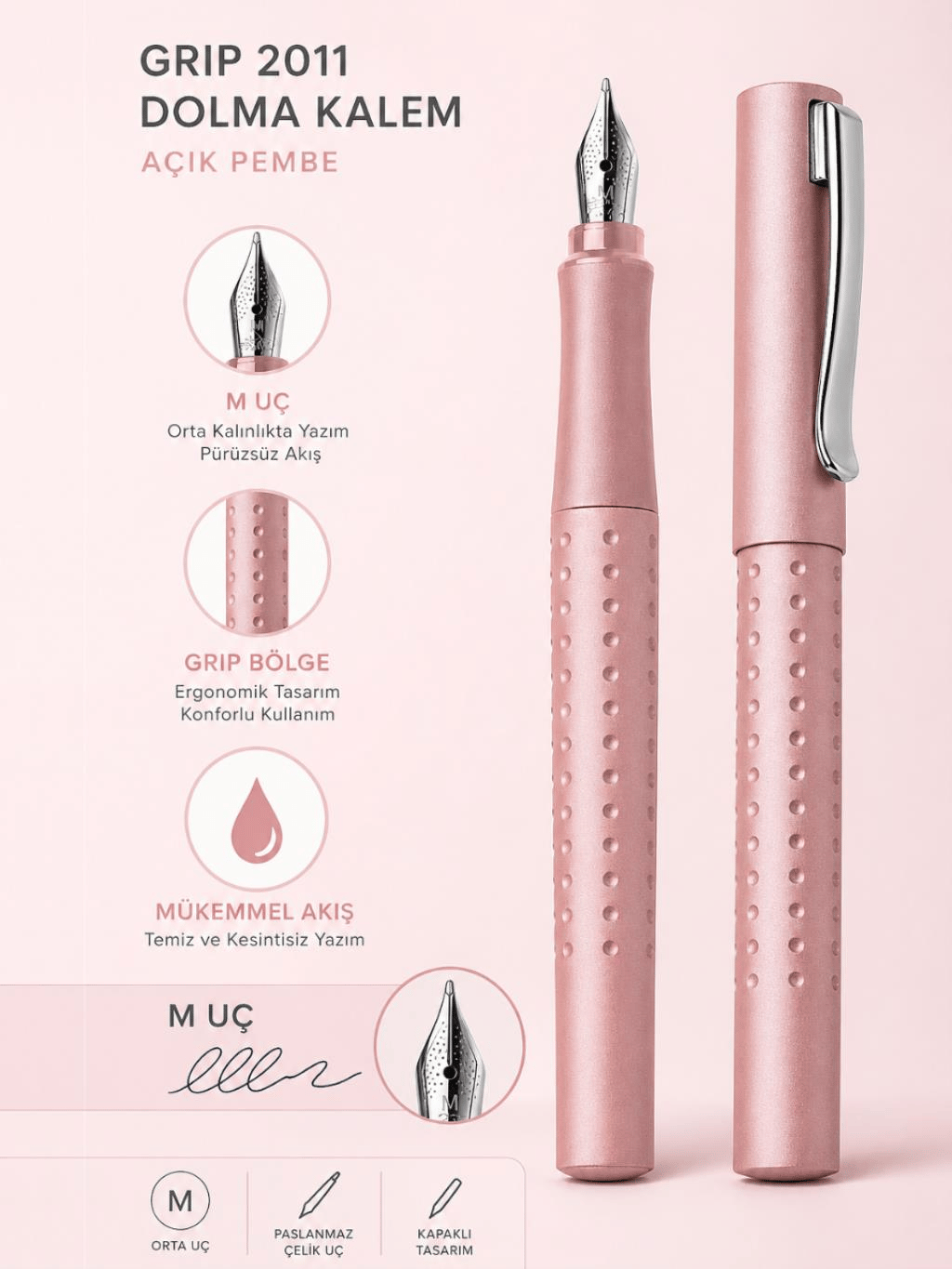 Faber Castell Grip 2011 Dolma Kalem M Uç Açık Pembe