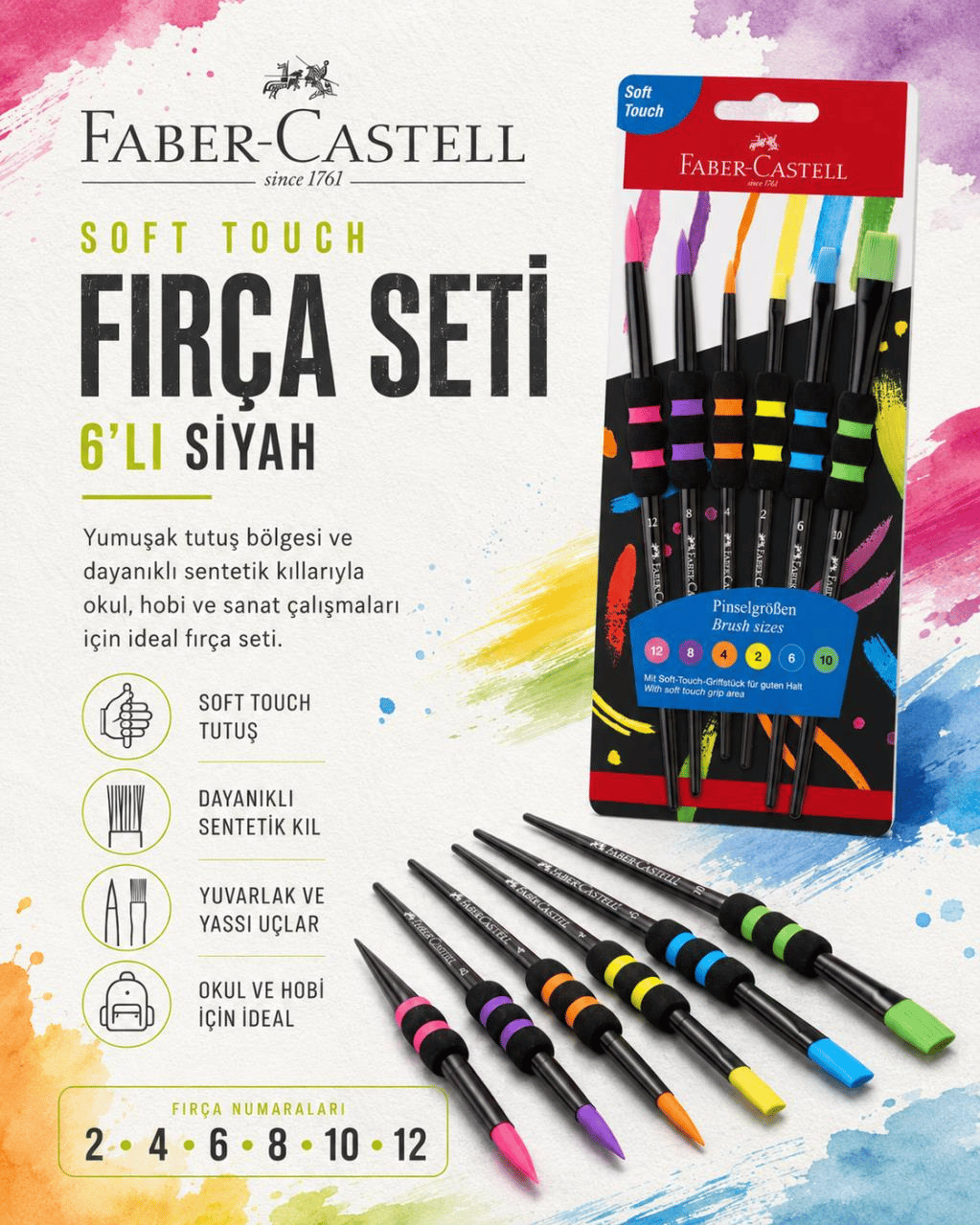 Faber-Castell Soft Touch Fırça Seti 6’lı Siyah