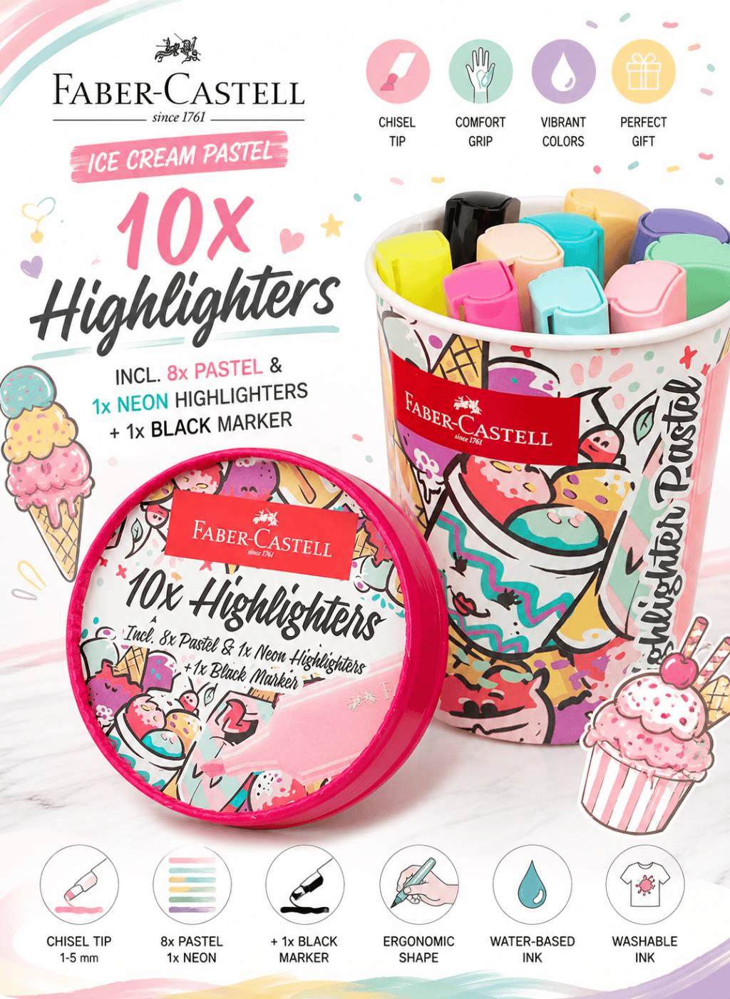 Faber Castell Textliner Ice Cream Pastel Fosforlu Kalem Seti 10'lu