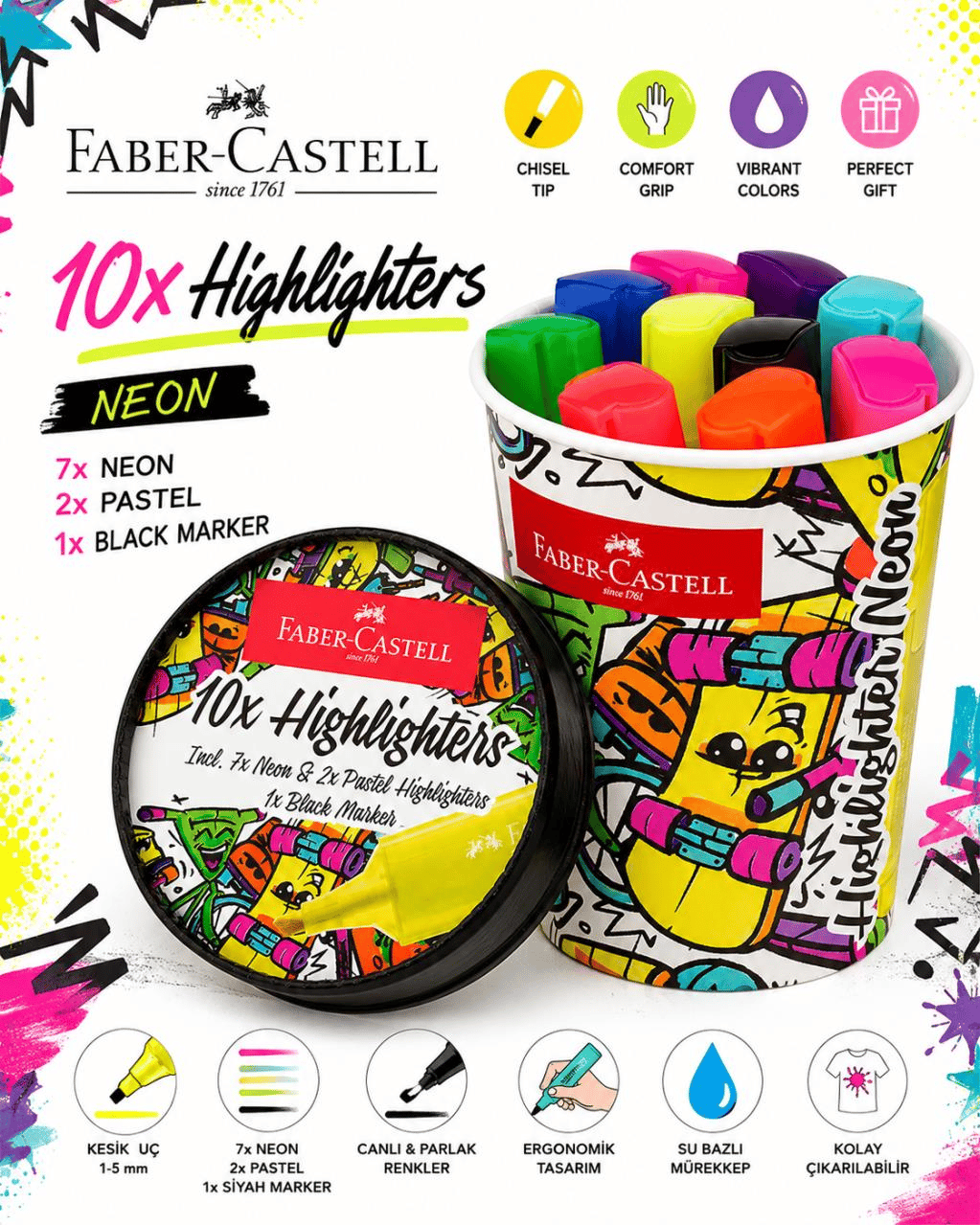 Faber Castell Textliner Neon Fosforlu Kalem Seti 10'lu