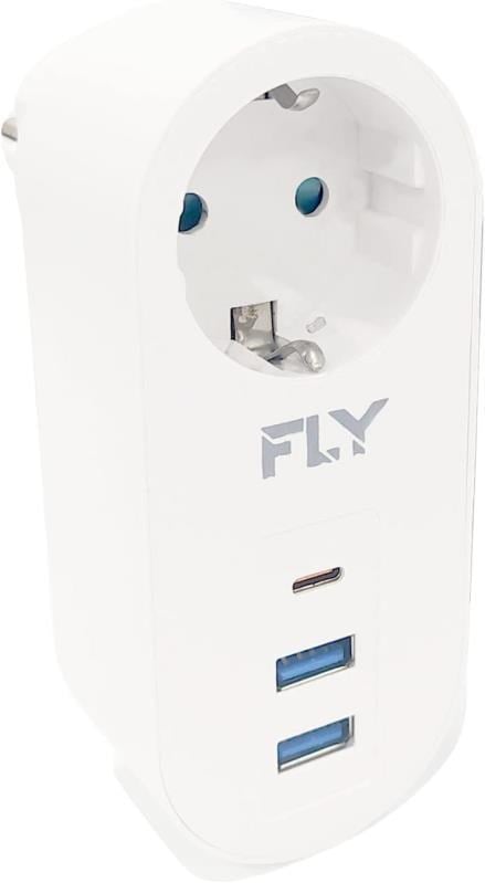 FLY-3400-01 Akım Korumalı Tekli Priz (1 Priz + 3 USB Çıkışı + C Tipi Soket)