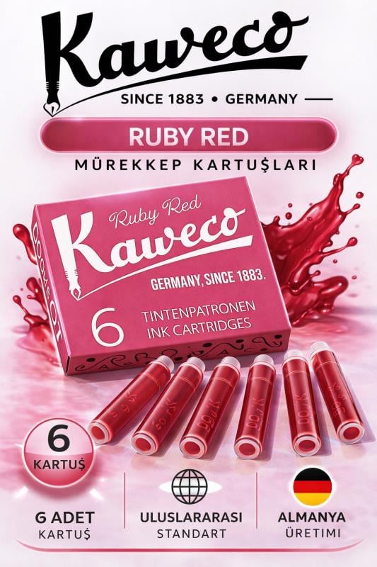 Kaweco Dolma Kalem Kırmızı Mürekkep Kartuşu 6’lı Paket – Uluslararası Standart