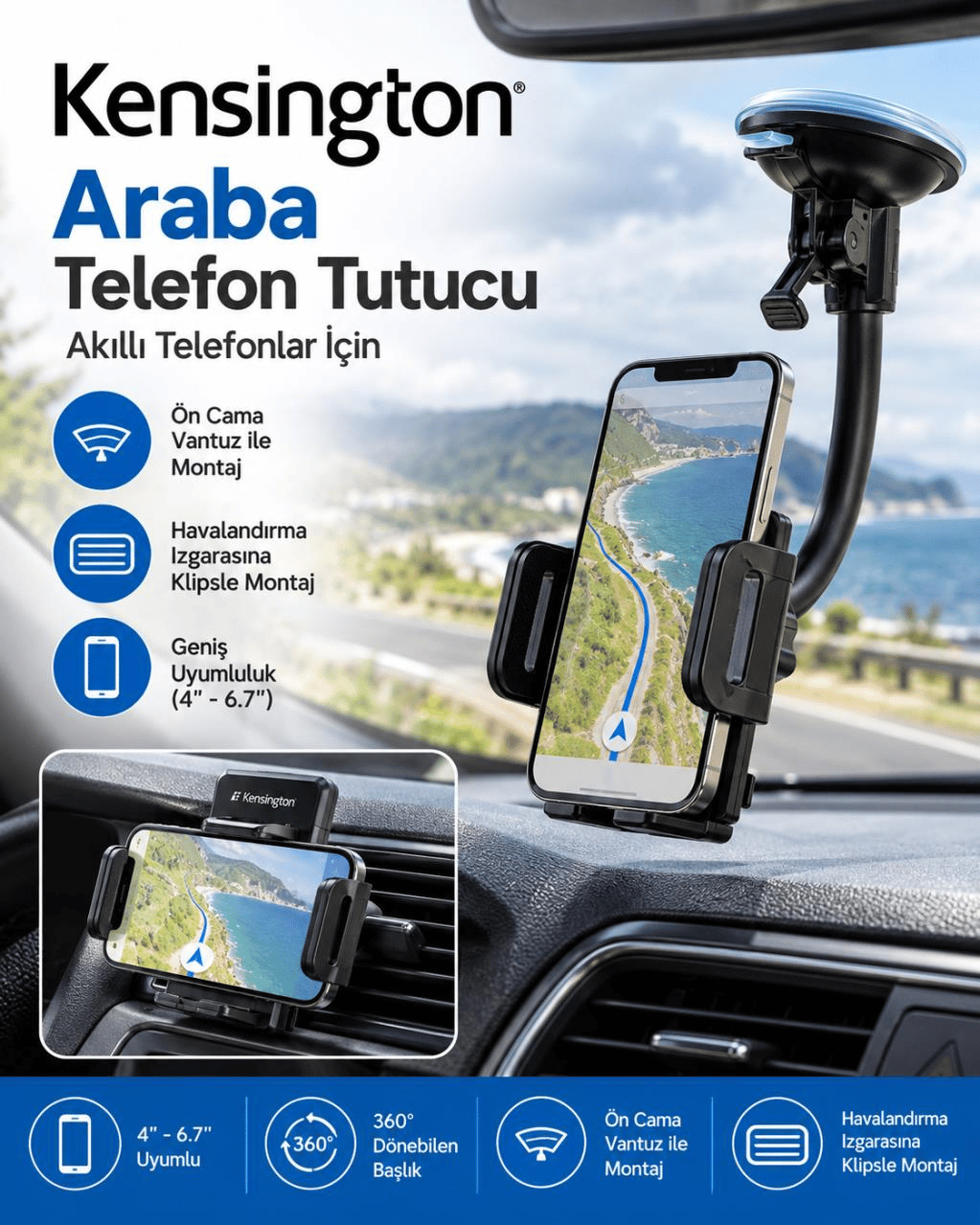 Kensington K39217EU Akıllı Telefonlar İçin Araba Telefon Tutucu