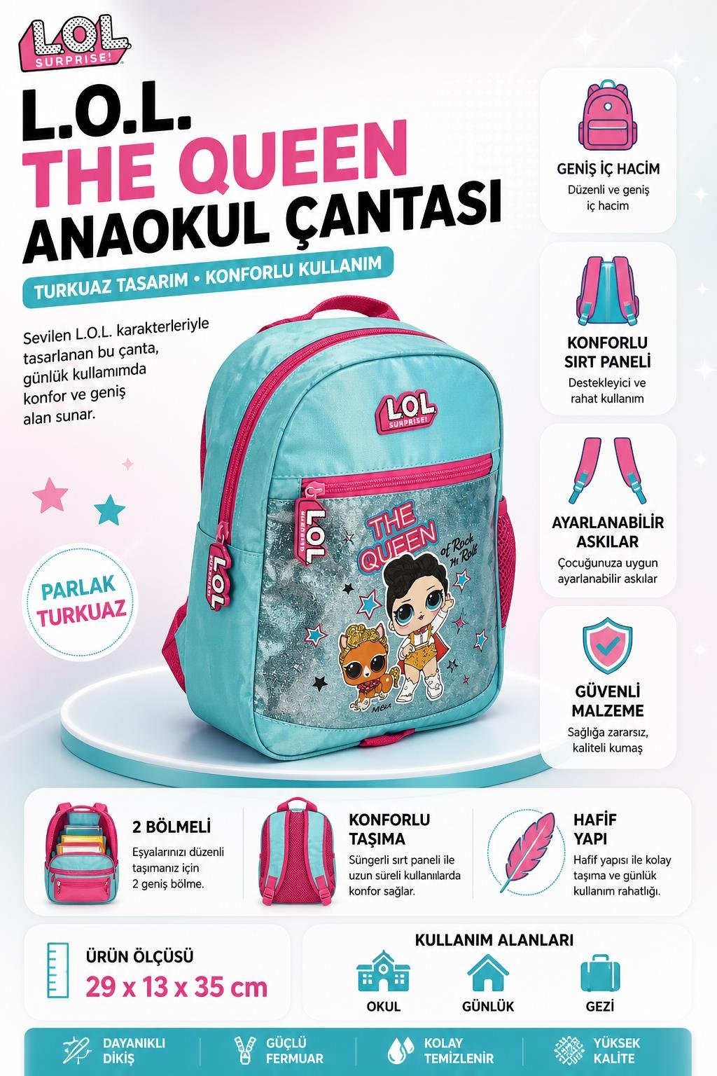 L.O.L. The Queen Turkuaz Anaokul Çantası  - LLÇAN9707