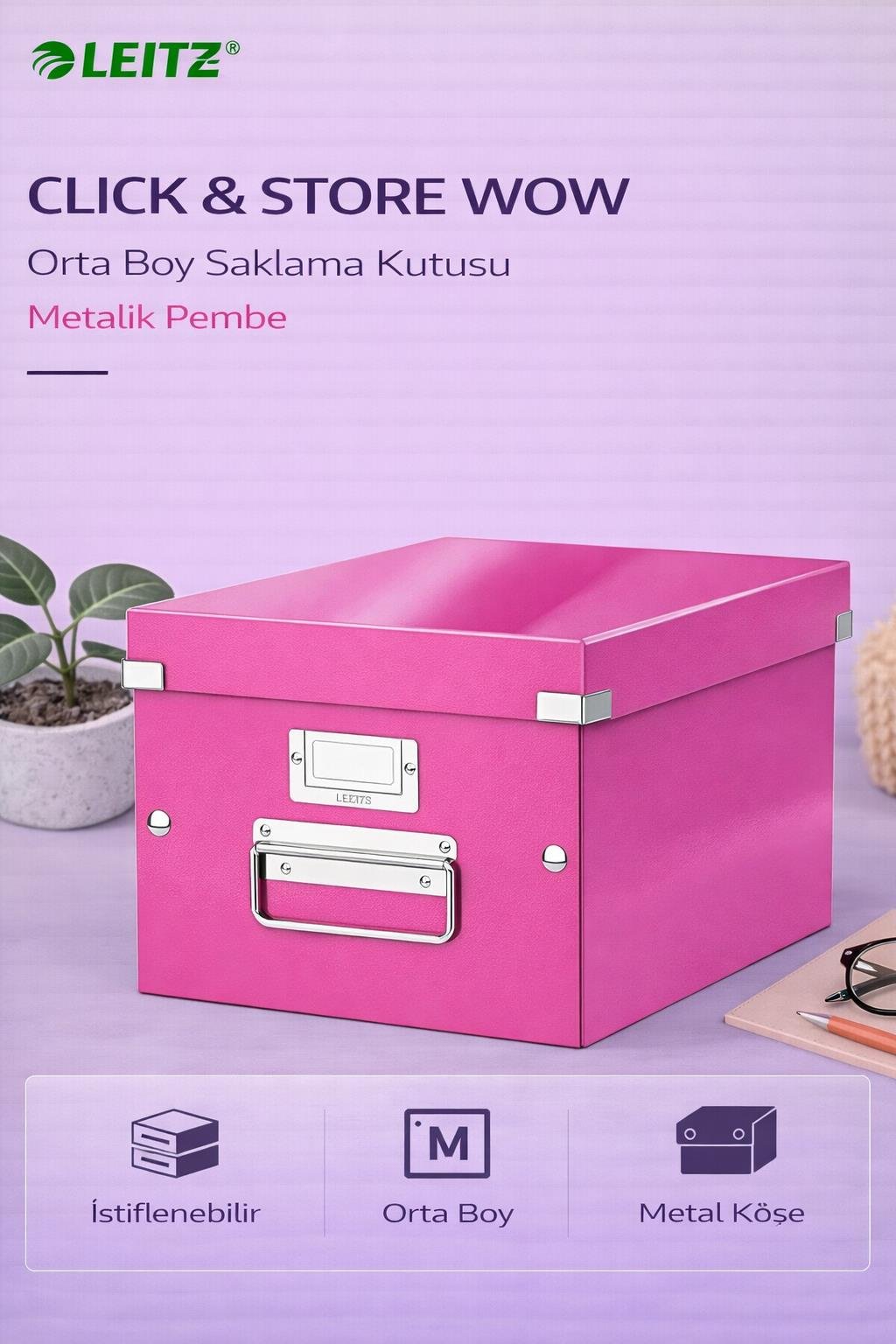 Leitz Click & Store WOW Orta Boy Saklama Kutusu Metalik Pembe - KOD:60440023
