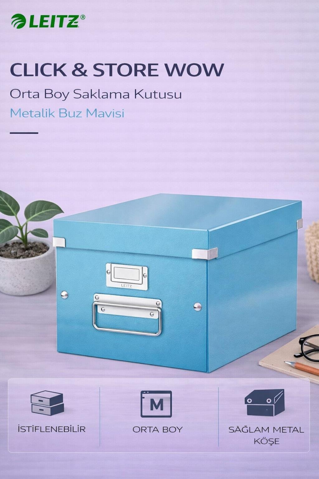 Leitz Click & Store WOW Orta Boy Saklama Kutusu Metalik Buz Mavisi- KOD:60440051