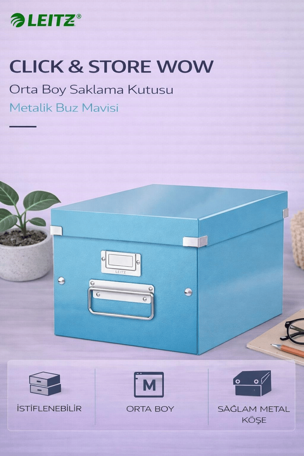 Leitz Click & Store WOW Orta Boy Saklama Kutusu Metalik Buz Mavisi- KOD:60440051
