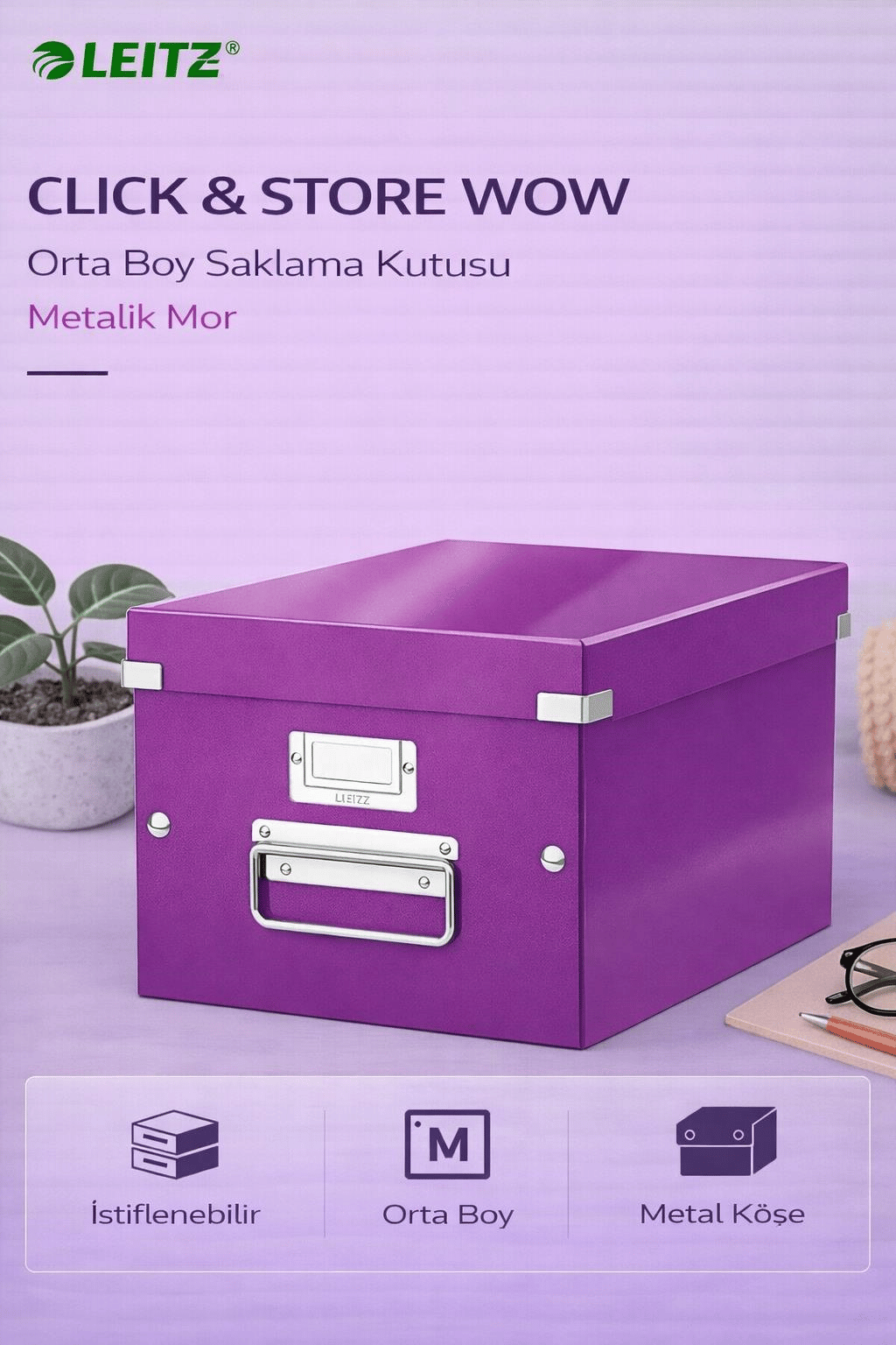 Leitz Click & Store WOW Orta Boy Saklama Kutusu Metalik Mor- KOD:60440062