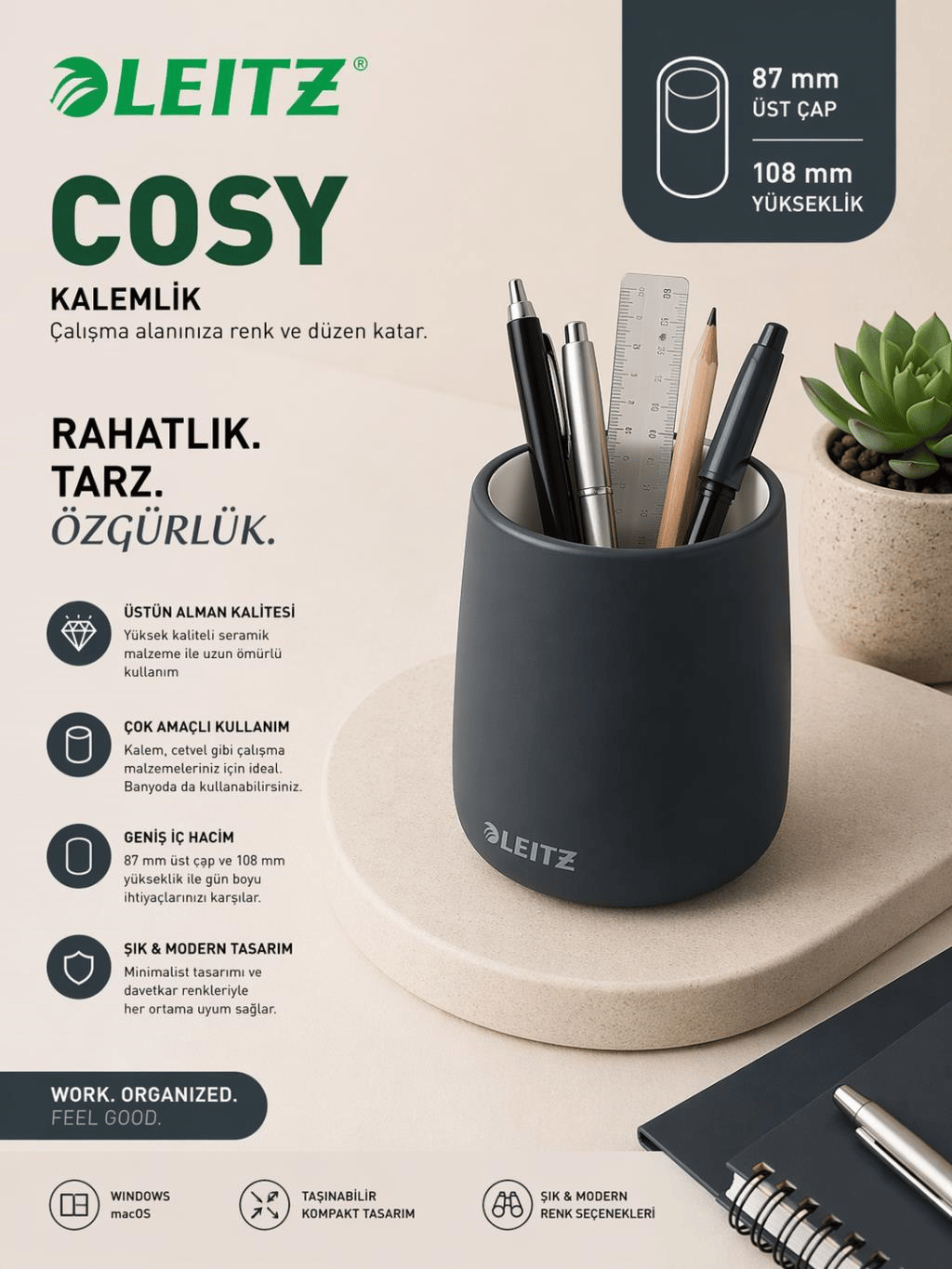 Leitz Cosy Kalemlik, Kadife Gri - KOD:53290089