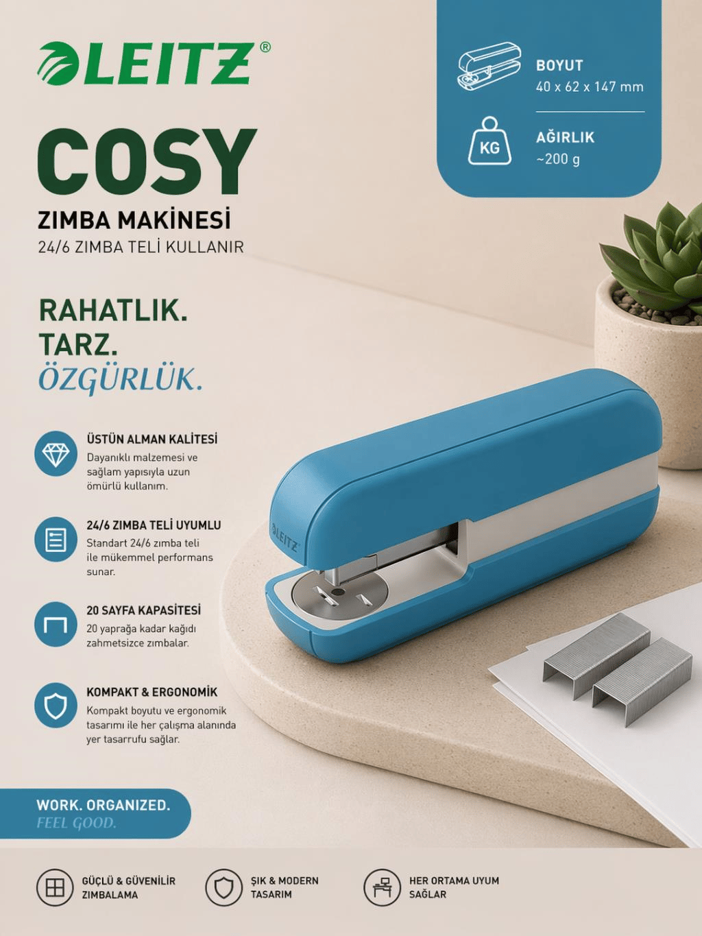 Leitz Cosy Zımba Makinesi - Mavi - KOD:55670061