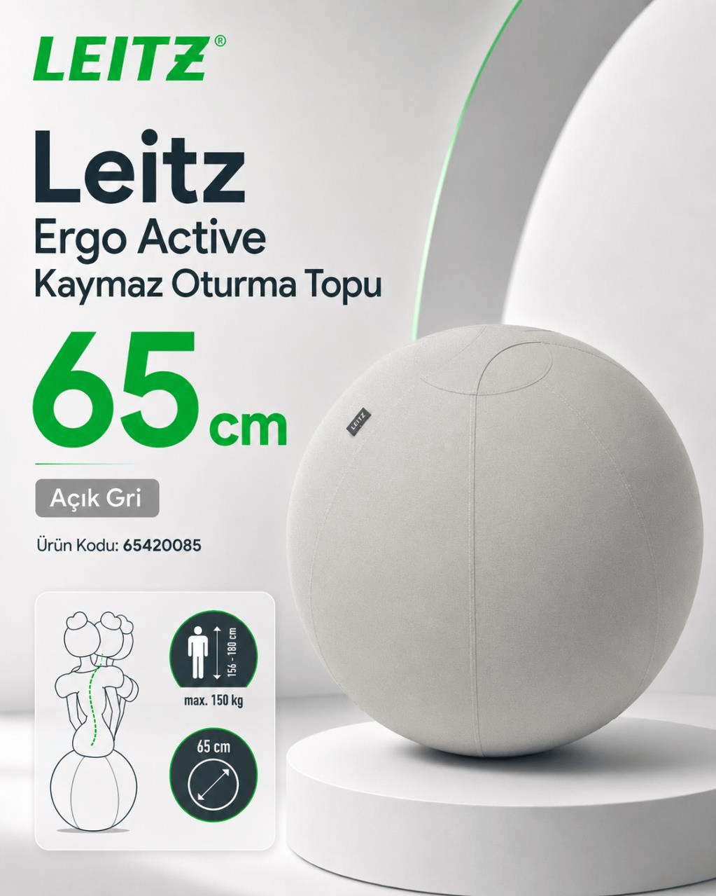 Leitz Ergo Active Kaymaz Oturma Topu 65 cm -  AÇIK GRİ - KOD:65420085